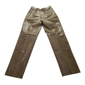 Excelled Snakeskin Embossed Leather Pants Men's Olive Green 32x31 Straight Leg